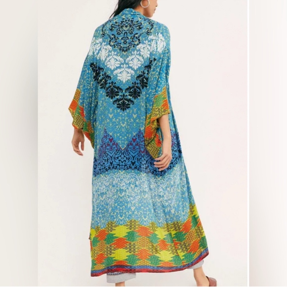 Free People Seven Wonders Maxi Kimono Duster Blue Size OS (one size) - Picture 3 of 11